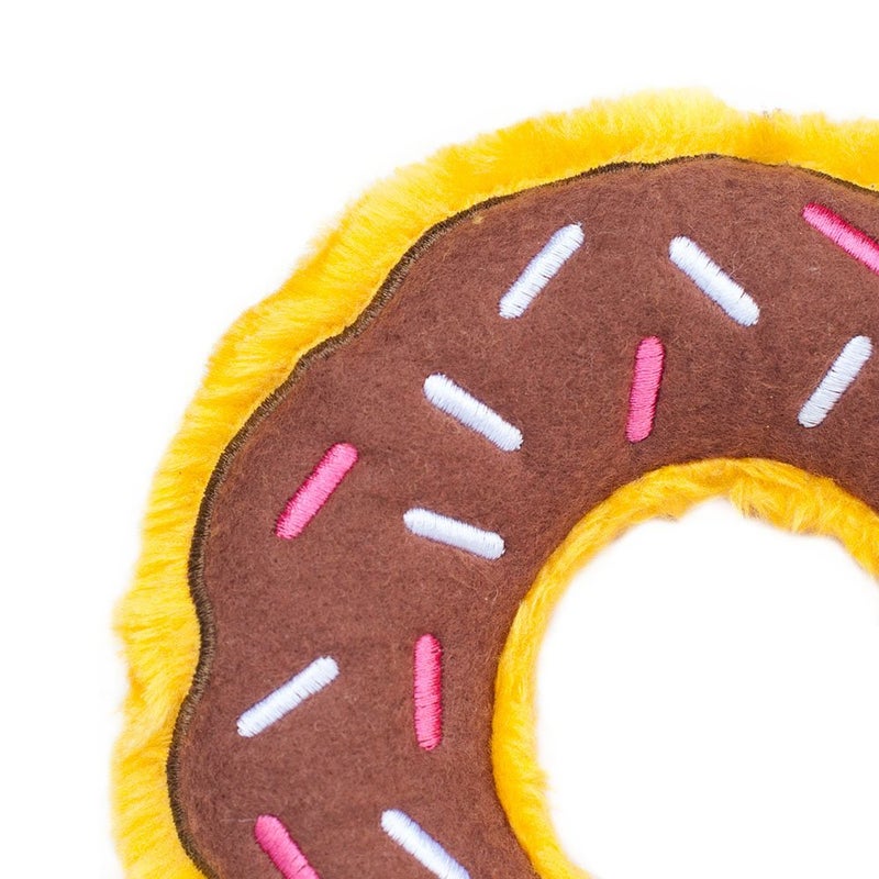 ZippyPaws Donutz - No Stuffing Dog Toys to Keep Them Busy, for Small and Medium Dogs, Squeaky Pet Toy for Boredom, Unstuffed Chew Toy, Soft Plush Puppy Products, Funny Food Toy - Chocolate Donut - Image 3
